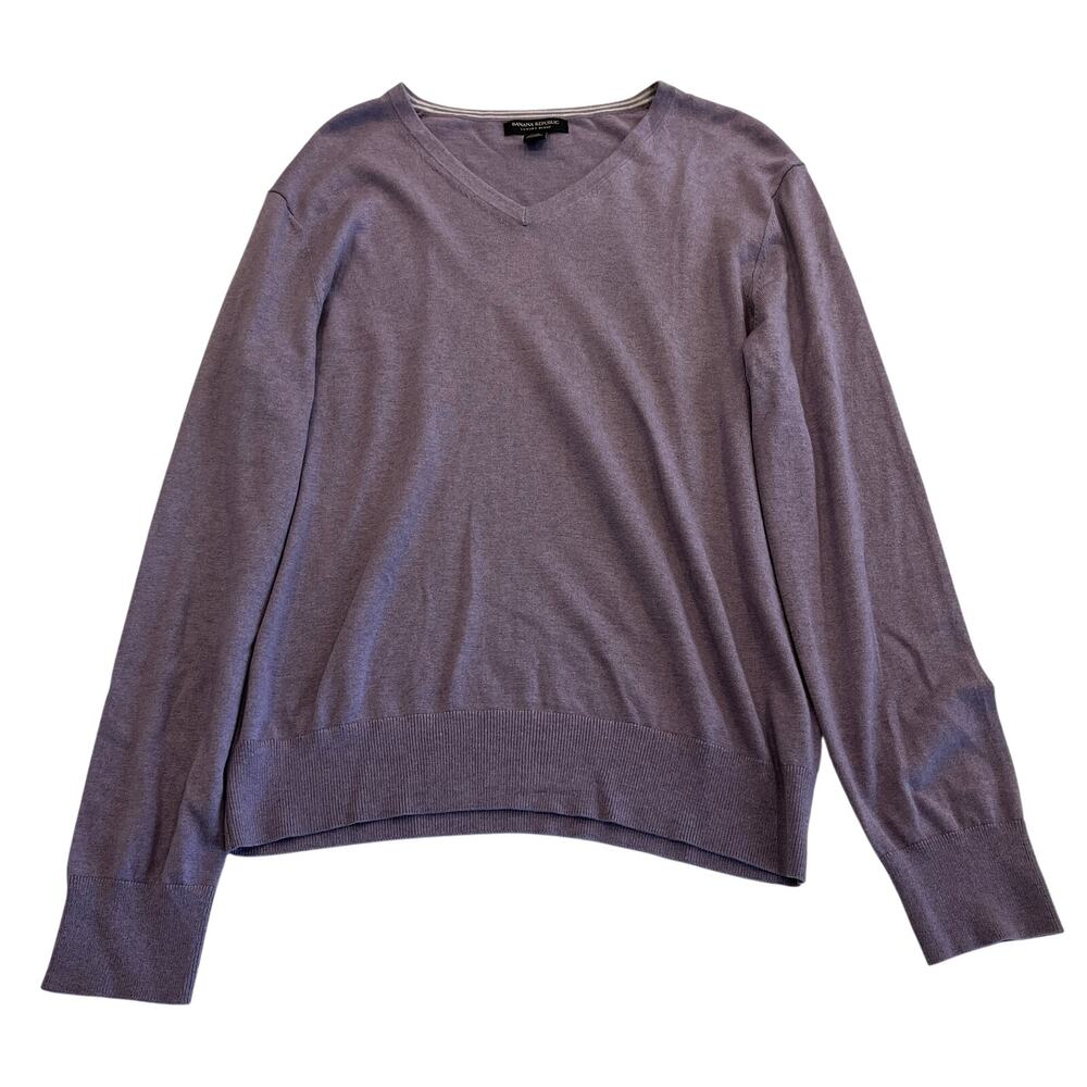 M3-26 BANANA REPUBLIC Men's V-Neck Sweater Silk Cotton Cashmere Purple Medium